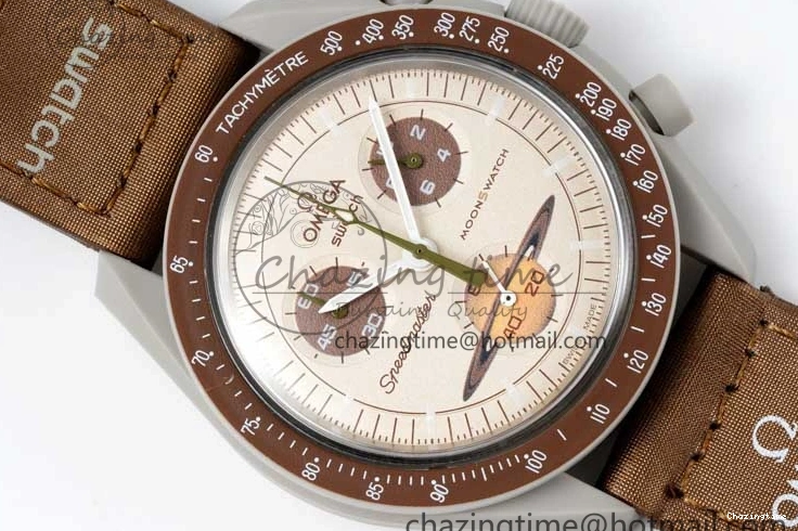 0309 Speedmaster Misson To Saturn 1:1 Best Edition Beige Dial On Nylon Strap Quartz Casual 7861